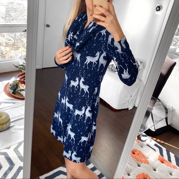 π KALEIDOSCOPE NAVY WHITE REINDEER 2-PIECE PAJAMA SCARF SET! - Picture 2 of 13